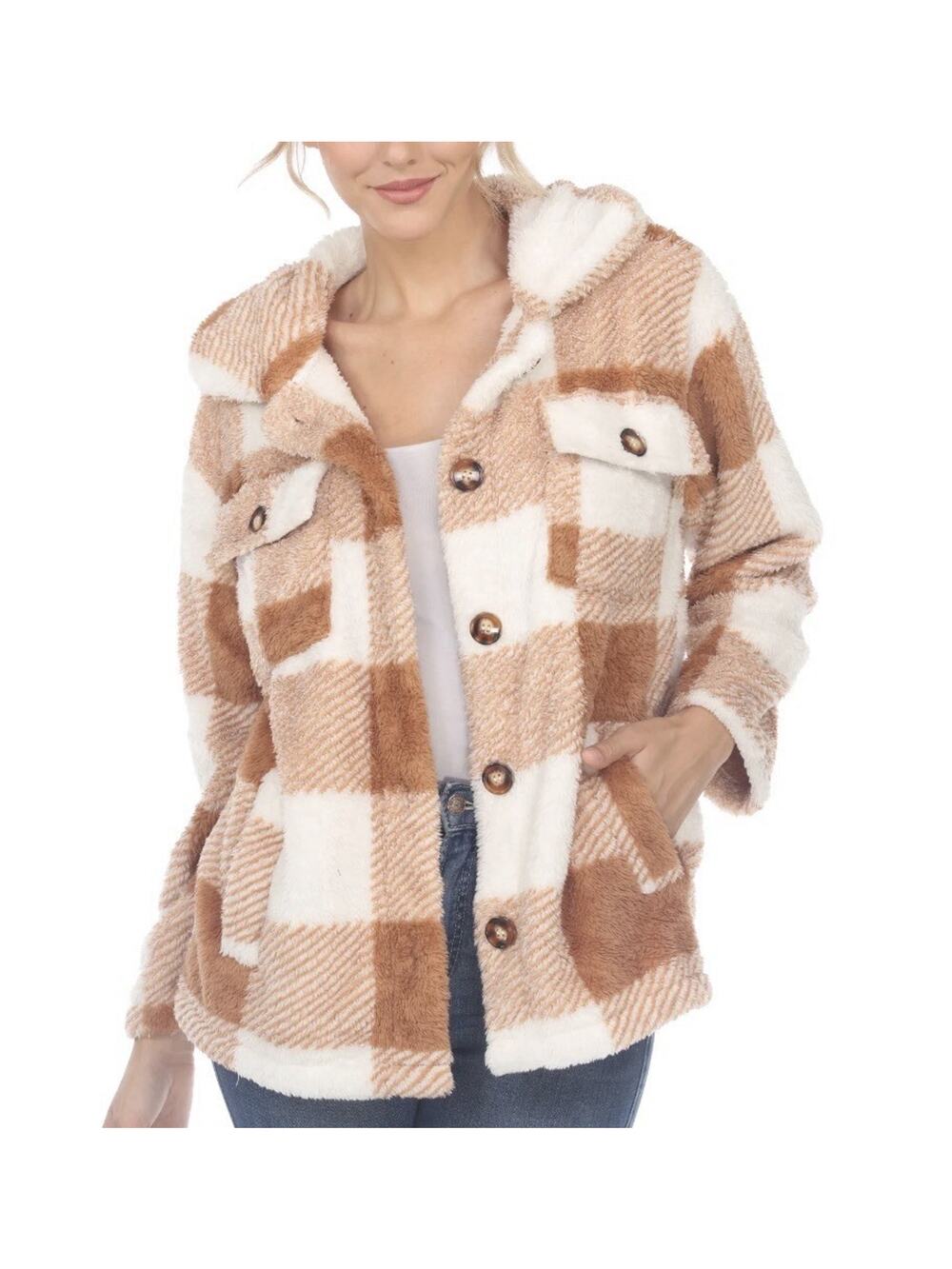 White Mark Women's Plaid Sherpa Shacket Jacket - Size S